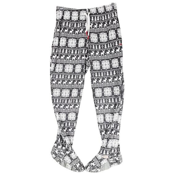 Feejays Pajama Pants sz M Women Gray Snowflakes Reindeer Trees Feet Fleece Lined - Picture 1 of 12